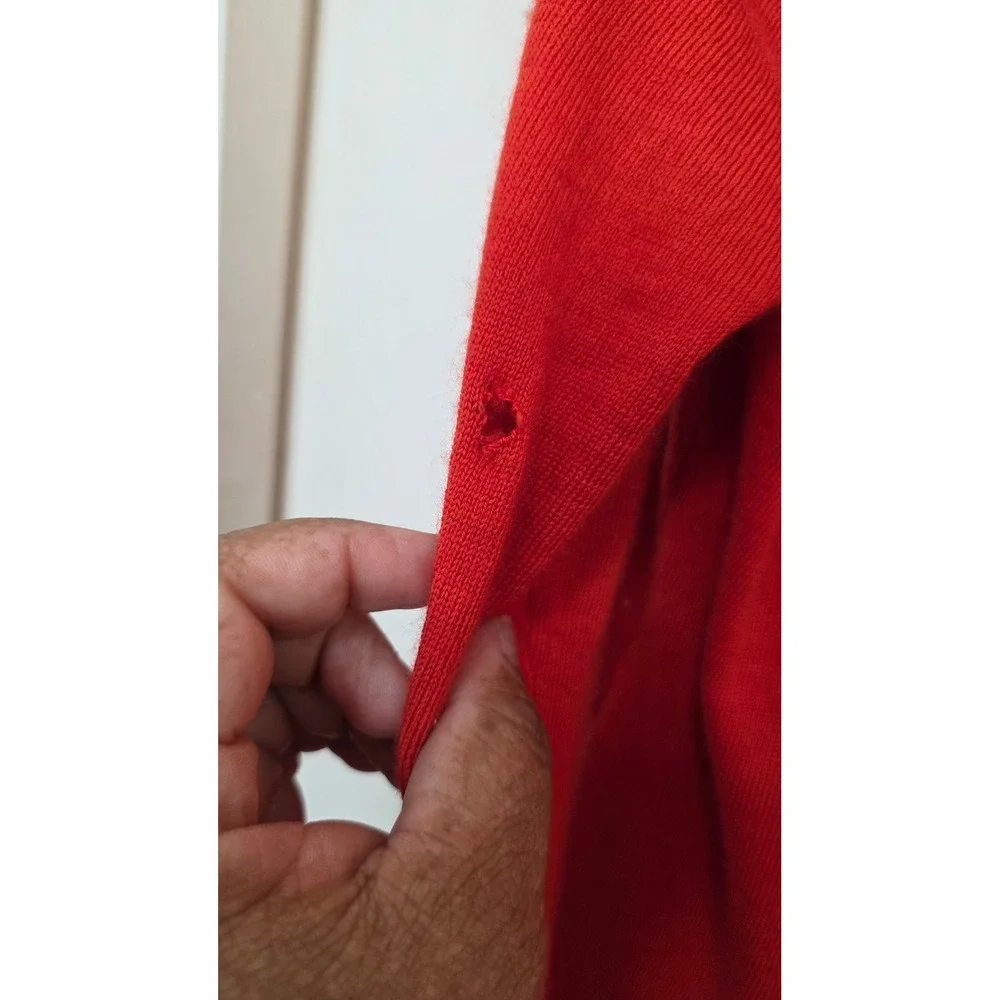 Eileen Fisher Cardigan‎ Womens Medium Red Merino Wool Longline V-Neck Sweater
